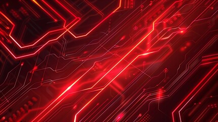 Obraz premium Red neon lines abstract technology background. Futuristic glowing vector design