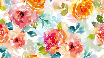 Seamless oil paint flower pattern design. Hand drawn floral illustration. Colorful print.