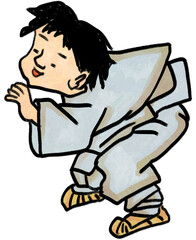 a child looking somewhere. traditional Korean illustration