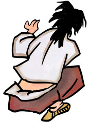 a child looking somewhere. traditional Korean illustration