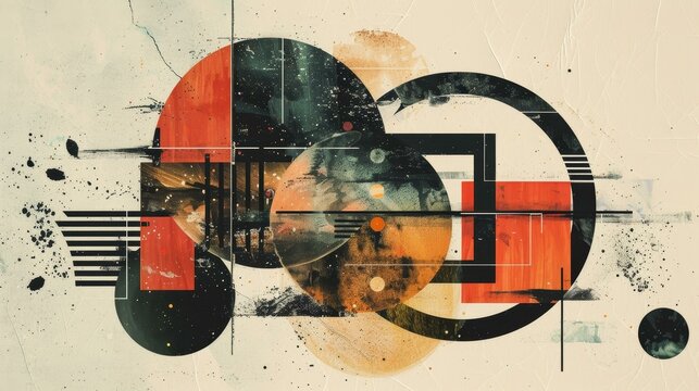 Modern geometric collage template Overlapping circles, squares for a contemporary design, Ai Generated
