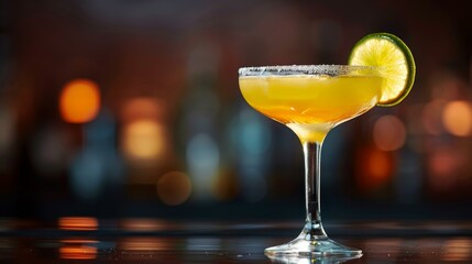 Savor the glow of a margarita cocktail under moody bar lights, Ai Generated