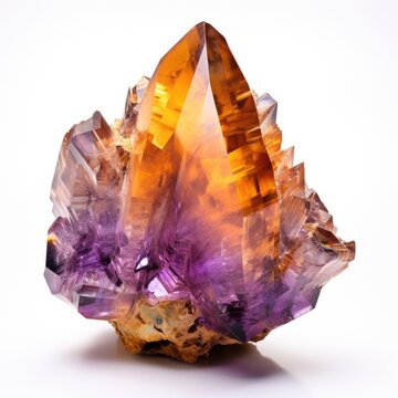 A polished ametrine nugget with dual hues of purple and yellow, set against a white background, Ai Generated