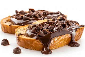 a chocolate covered piece of bread with chocolate chips