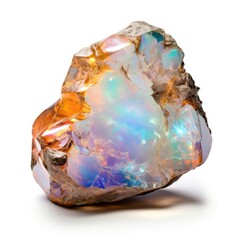 A shiny opal nugget with a smooth, glossy surface and vibrant iridescence, isolated on a white background, Ai Generated