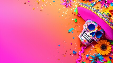 Vibrant Cinco de Mayo banner with festive Mexican scene, clean background, Ai Generated