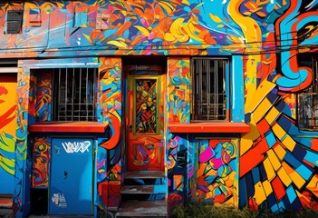 capturing vibrant urban street art graffiti documented images, colors, city, walls, spray, paint,...
