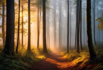 Fototapeta premium enchanting forest capturing mystical woodland atmosphere light ethereal beauty, allure, captivating, charming, enigmatic, enthralling, fairytale, glow, greenery