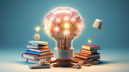 Innovative Brain with Education Ideas, Discoveries, Inventions, and Books Concepts.