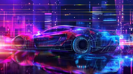 Digital car navigates through cyberspace, converging technology for futuristic travel, Ai Generated