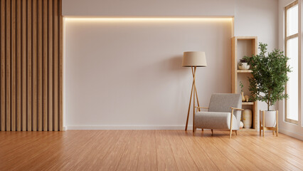 Living room interior have armchair and decor accessories with white color wall- 3D rendering