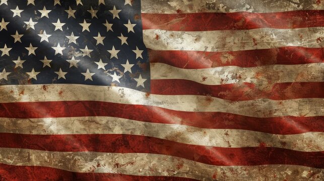Grungetextured American flag background for a rugged aesthetic, Ai Generated