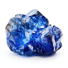 A shiny sapphire nugget with a smooth, glossy surface and a deep blue hue, isolated on a white background, Ai Generated