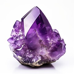 Fototapeta premium A shiny amethyst nugget with a vibrant purple hue, isolated on a white background, Ai Generated