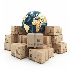 Discover global shipment solutions for cardboard boxes. Efficient worldwide delivery services, Ai Generated