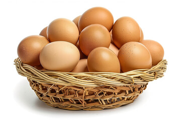 a basket of eggs on a white background