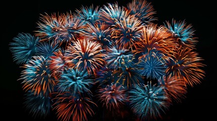 Stunning fireworks burst in vibrant contrasts, a dazzling display, Ai Generated