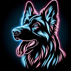 Neon portrait of a german shepherd