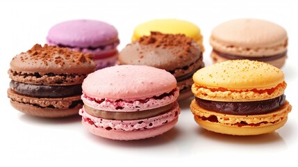 Fototapeta premium a photo of macaron, colorful and appetizing sweet treats, isolated on white background