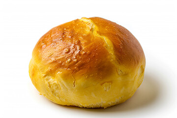 a close up of a bun on a white surface