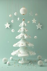 Retro Christmas tree with vintage hues. 3D rendering and space for text