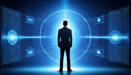 Businessman with virtual cyber security technology 4