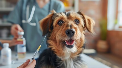 Dog with diabetes getting an insulin injection, Normalizing medical care routines - obrazy, fototapety, plakaty
