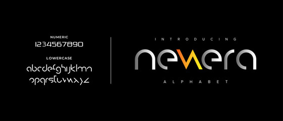 Obraz premium Newera creative simple modern urban alphabet font. Digital abstract futuristic, logo, music, sport, minimal technology typography. Simple numeric vector illustration