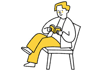 Man reading with legs crossed