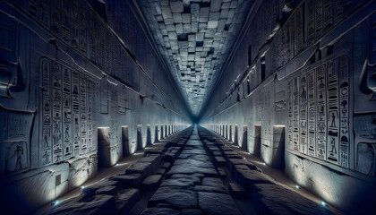 Amidst desert sands, an ancient Egyptian tomb stands, adorned with hieroglyphs and guarded by sphinxes, housing treasures of pharaohs and mysteries of the afterlife.