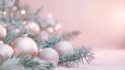 Fototapeta na wymiar Sleek Minimalist Christmas Ornaments Background with Festive Pastel Palette, High Resolution