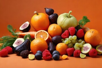  fruits product photo background with a empty wooden table