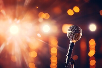 Microphone on stage with bokeh background