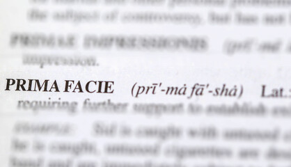 close up photo of the words prima facie