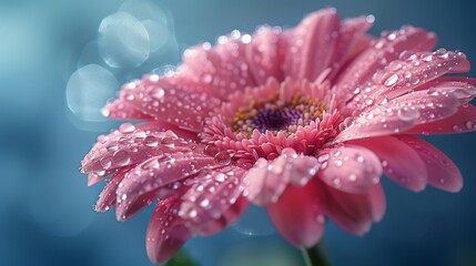 Close-up of a pink gerbera flower with water droplets