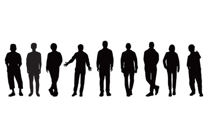 9人の男性が横に並ぶシルエット