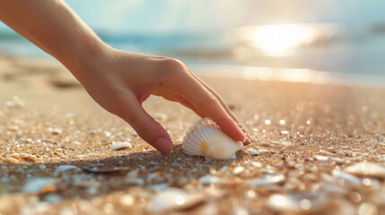 hand picking a seashell at the beach - Powered by Adobe