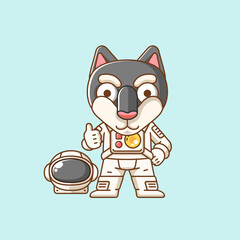 Cute dog astronaut animal kawaii chibi character mascot illustration outline style design