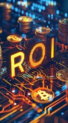 Roi concept with digital cryptocurrency theme
