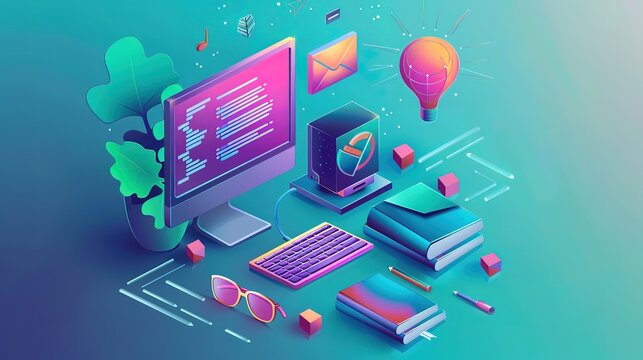 Attractive e-learning, blended learning, webinar icon concept illustration