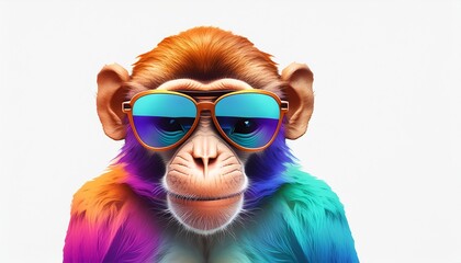 cartoon colorful monkey with sunglasses on white background created with generative ai