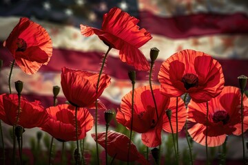 Red Poppies in front of the US flag