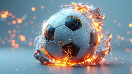 Futuristic Soccer Ball Explosion in White and Black with Neon Glow and Matte Painting - Isolated Digital Illustration