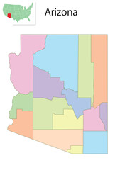 アリゾナ　アメリカ　地図　カラフル　アイコン