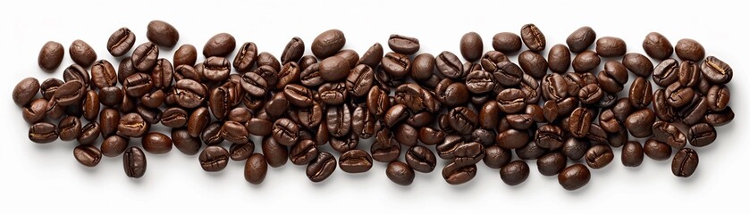 Fototapeta premium Coffee Beans, roasted coffee beans arranged in a neat pile, isolated on a white background