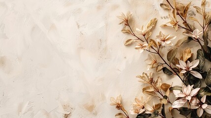 A simple beige background with a subtle texture, adding depth without overpowering the design.