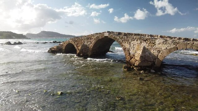 antique stone bridge on the beach of Argassi in Zakynthos