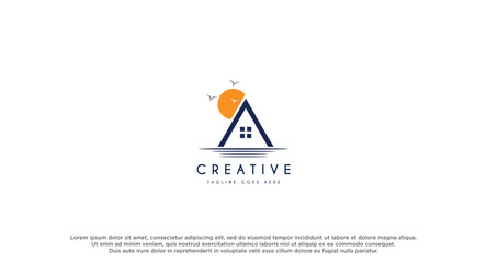 Ocean house, villa, resort logo design vector illustration.