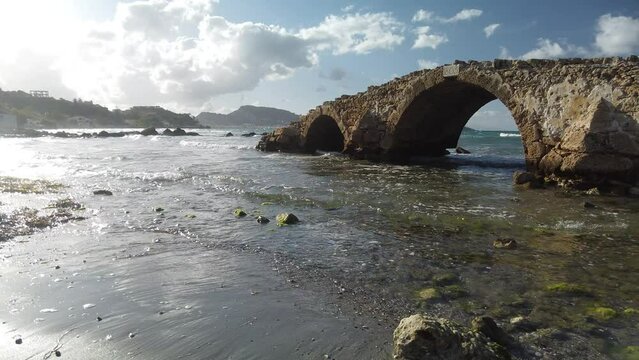 antique stone bridge on the beach of Argassi in Zakynthos