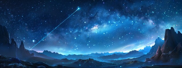 Fototapeta premium A vast starry night sky with a single shooting star streaking across.